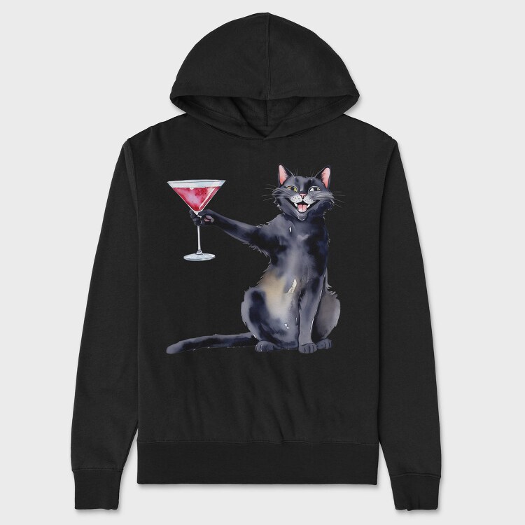 Cat With Martini Throw Pillow Black, Hanorac Oversize Barbati (Unisex)