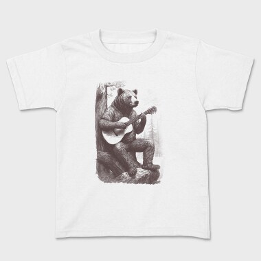Bear Playing Guitar Hand Drawn, Tricou Copii