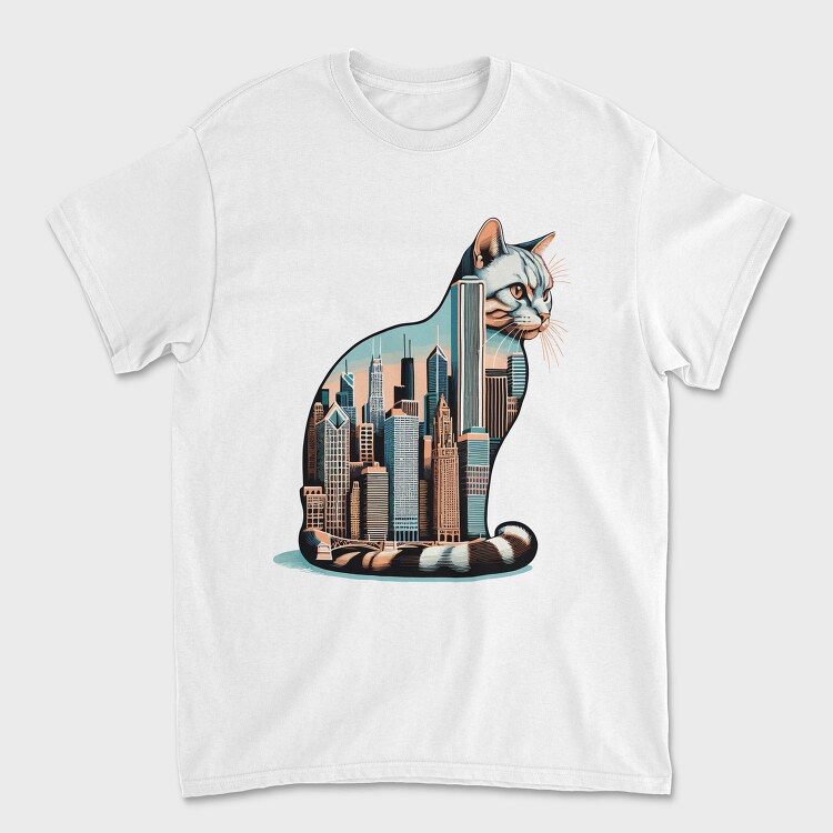 Chicago Skyline Cat, Tricou Barbati (Unisex)