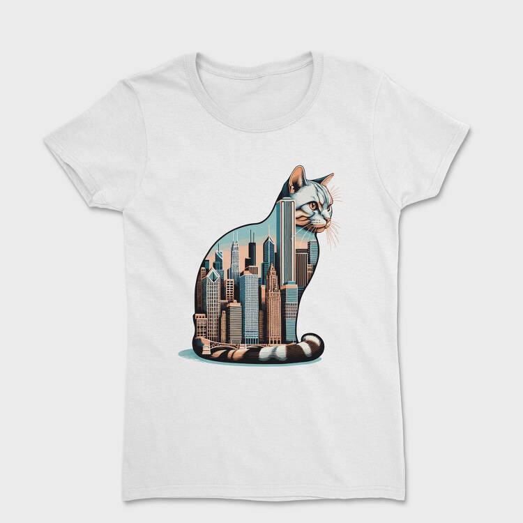 Chicago Skyline Cat, Tricou Femei
