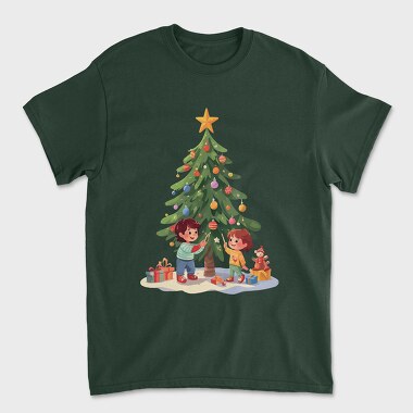 Children Decorating Tree Kids Christmas, Tricou Barbati (Unisex)