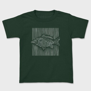 3D Lines Carp Fish White Lines, Tricou Copii