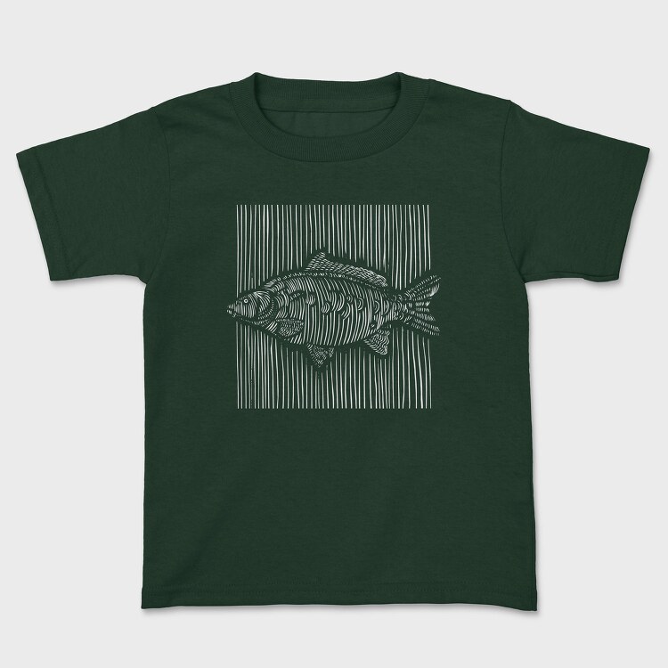 3D Lines Carp Fish White Lines, Tricou Copii