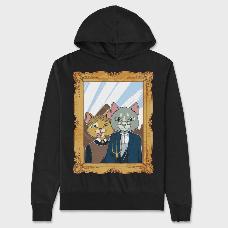 American Gothic Cat Farmer, Hanorac Oversize Barbati (Unisex)