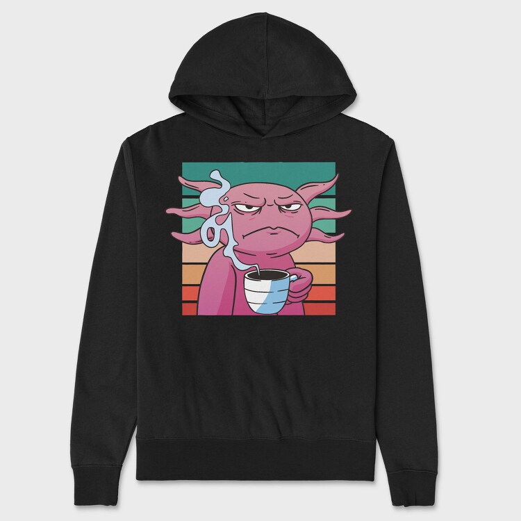 Angry Axolotl With Coffee, Hanorac Oversize Barbati (Unisex)