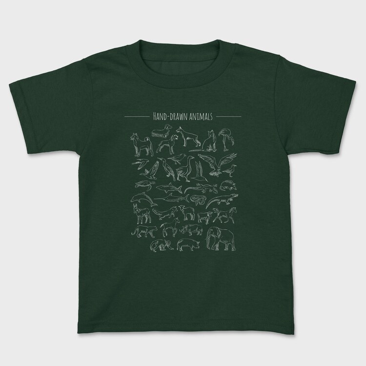 Chalk Hand Drawn Animals Silhouettes, Tricou Copii