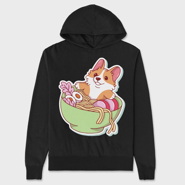 Corgi Noodle Bowl, Hanorac Oversize Barbati (Unisex)