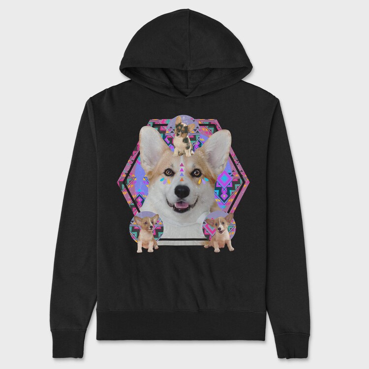 Corgi Psychedelic Collage, Hanorac Oversize Barbati (Unisex)