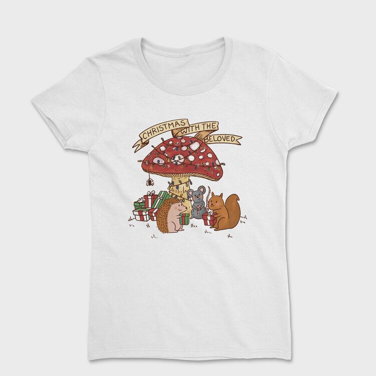 Christmas Mushroom And Animals With The Beloved, Tricou Femei
