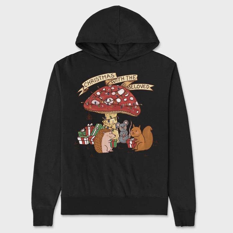 Christmas Mushroom And Animals With The Beloved, Hanorac Oversize Barbati (Unisex)