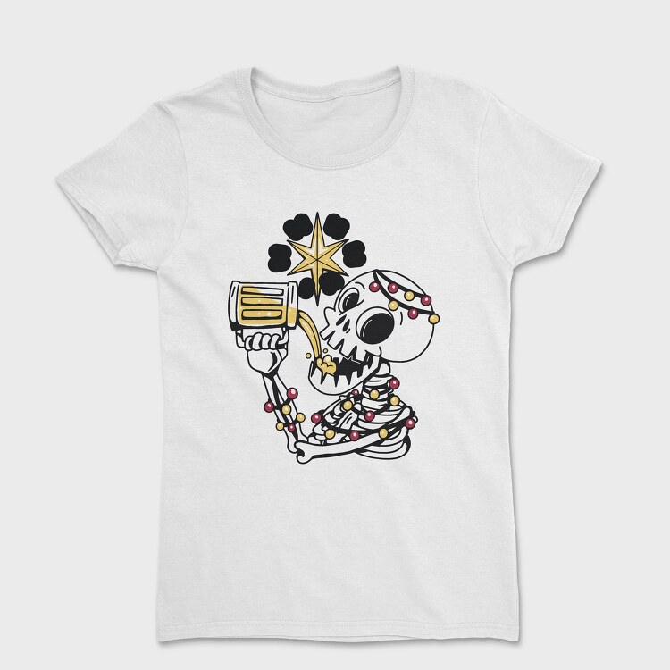 Christmas Skeleton Drinking Beer Beer Mas, Tricou Femei