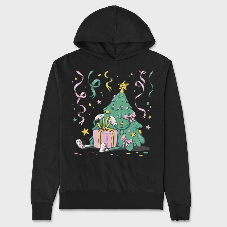 Christmas Tree New Year Character Present Pillow, Hanorac Oversize Barbati (Unisex)