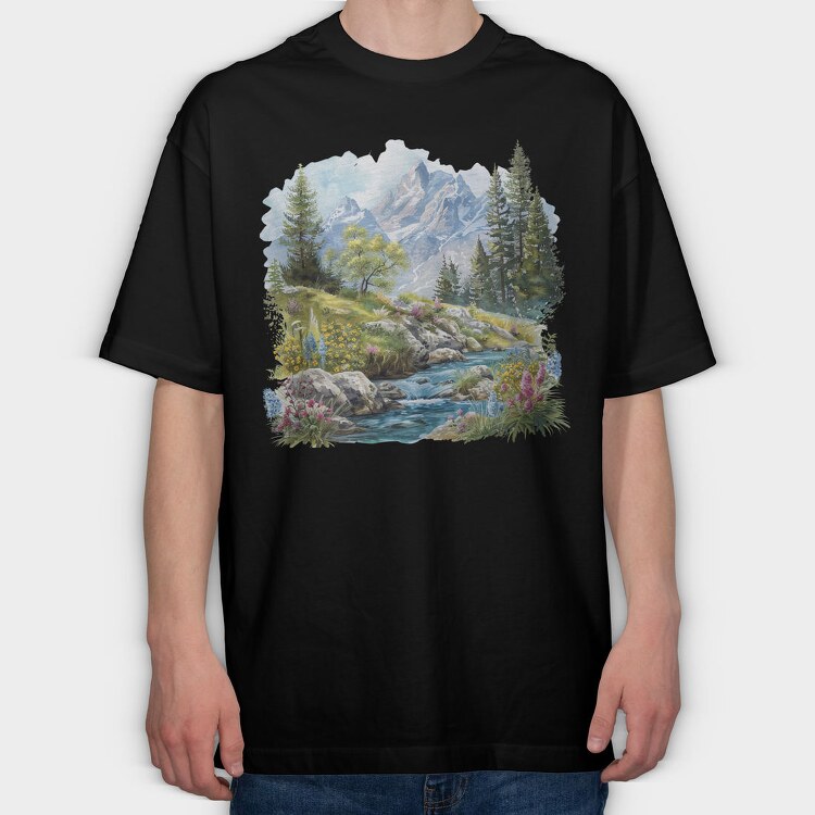 Spring Mountain Bloom, Tricou Oversize Barbati (Unisex)