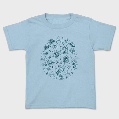 Circle Of Flowers And Leaves Botanical Line Elements, Tricou Copii