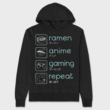 Anime And Gaming Routine Ramen Repeat, Hanorac Oversize Barbati (Unisex)