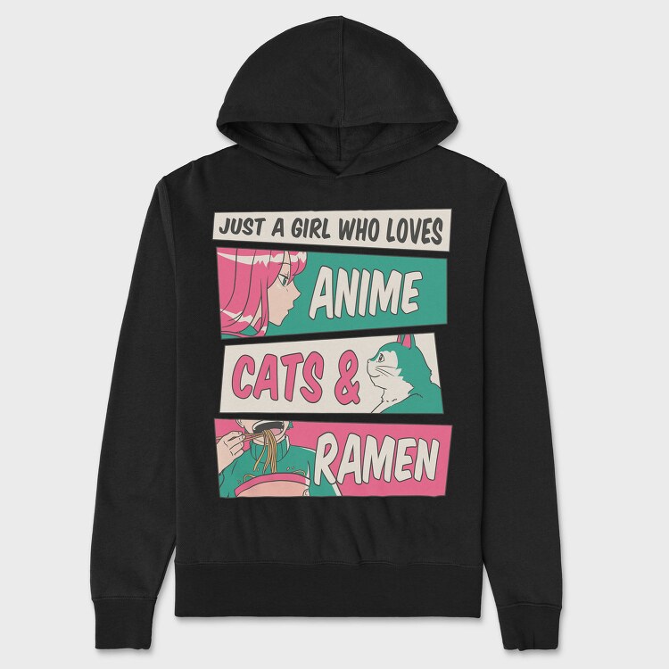 Anime Girl Cat And Ramen, Hanorac Oversize Barbati (Unisex)