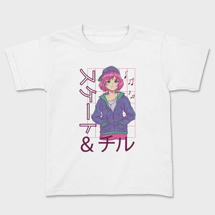 Anime Girl Listening Music Skate Chill, Tricou Copii