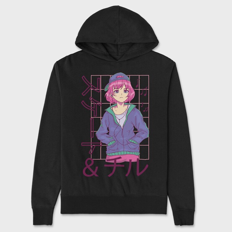 Anime Girl Listening Music Skate Chill, Hanorac Oversize Barbati (Unisex)