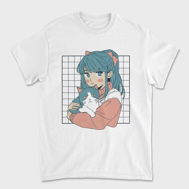 Anime Girl With Cat, Tricou Barbati (Unisex)