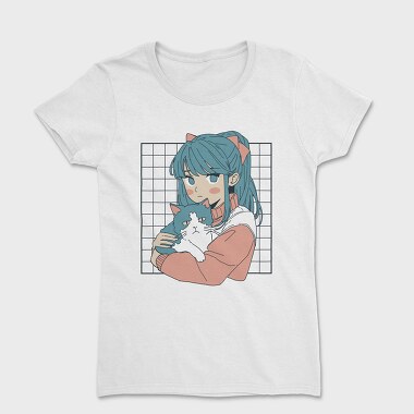 Anime Girl With Cat, Tricou Femei