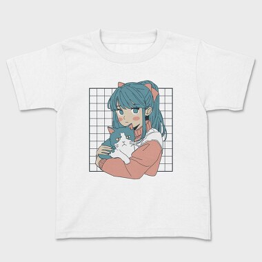 Anime Girl With Cat, Tricou Copii