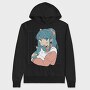 Anime Girl With Cat, Hanorac Oversize Barbati (Unisex)
