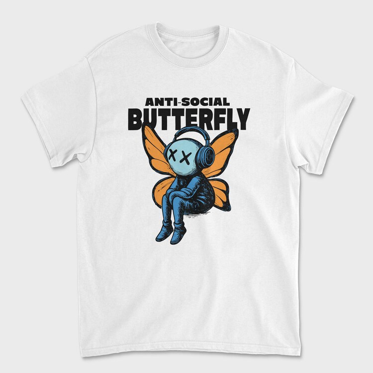 Anti Social Butterfly With Headphones, Tricou Barbati (Unisex)