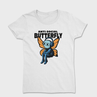 Anti Social Butterfly With Headphones, Tricou Femei
