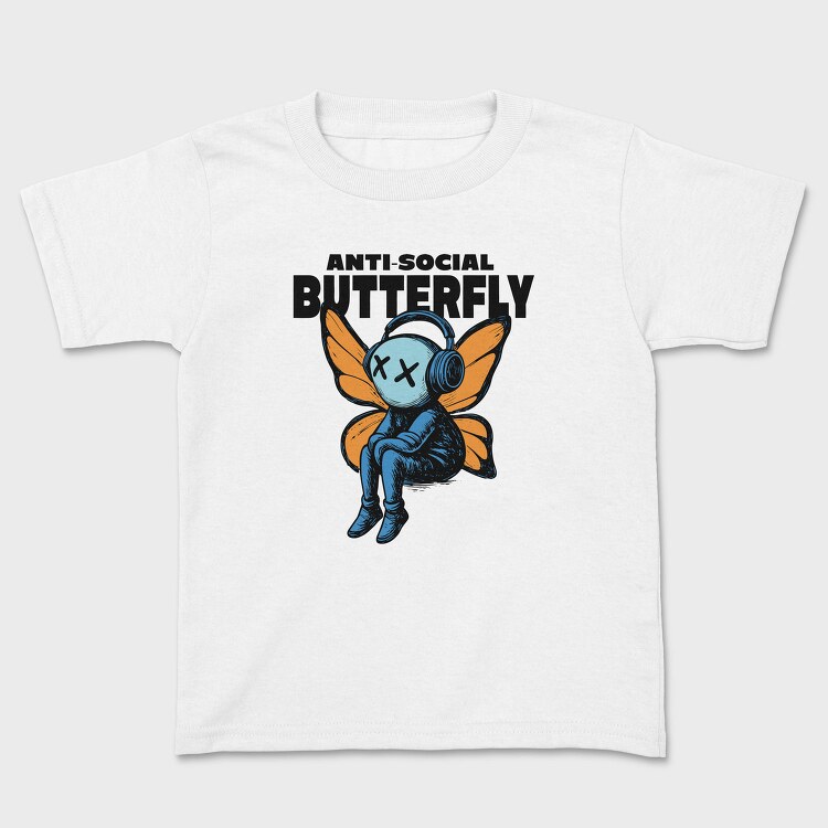 Anti Social Butterfly With Headphones, Tricou Copii