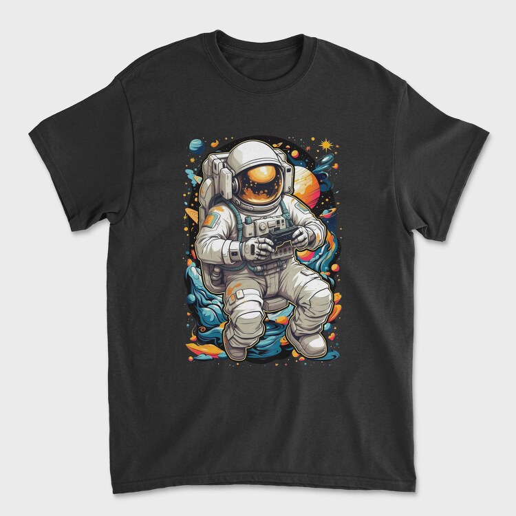 Astronaut Gamer In Cosmic Hues, Tricou Barbati (Unisex)