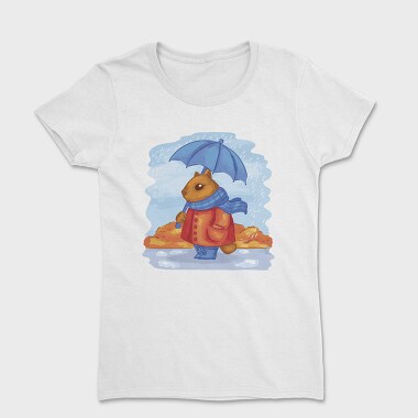 Autumn Squirrel Rainy Watercolor, Tricou Femei