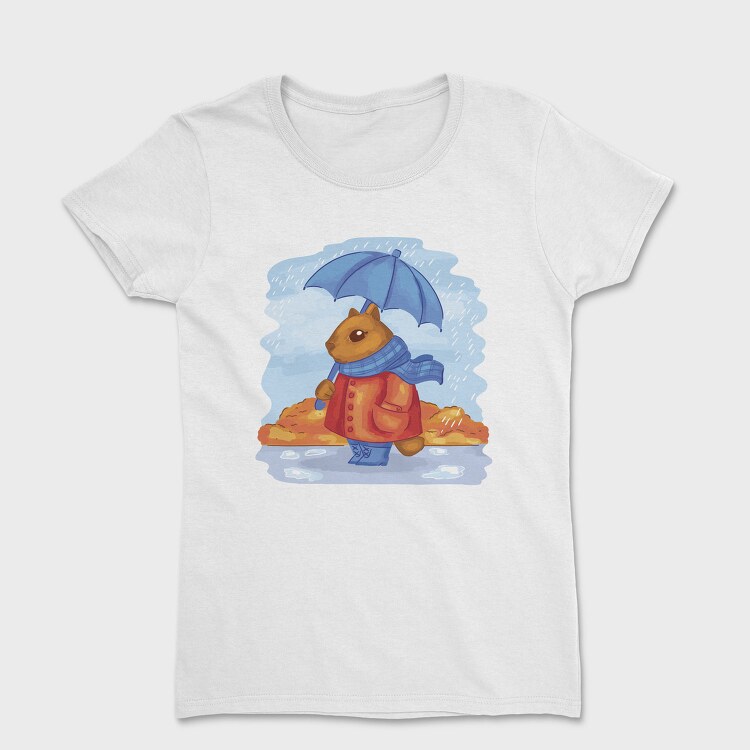 Autumn Squirrel Rainy Watercolor, Tricou Femei