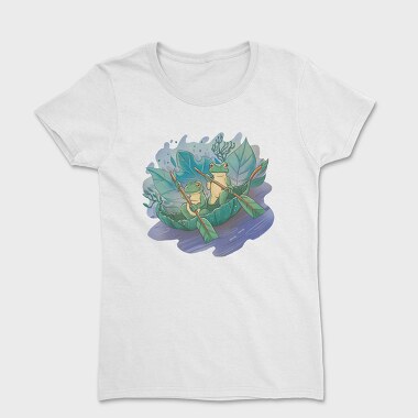 Cottagecore Frogs On Leaf Boat, Tricou Femei