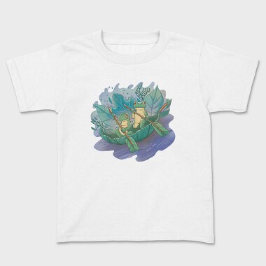 Cottagecore Frogs On Leaf Boat, Tricou Copii