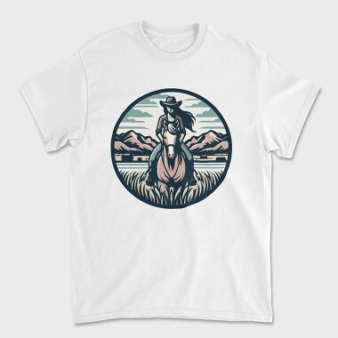 Cowgirl Riding Horse Scenic, Tricou Barbati (Unisex)