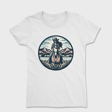Cowgirl Riding Horse Scenic, Tricou Femei