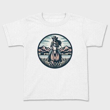 Cowgirl Riding Horse Scenic, Tricou Copii