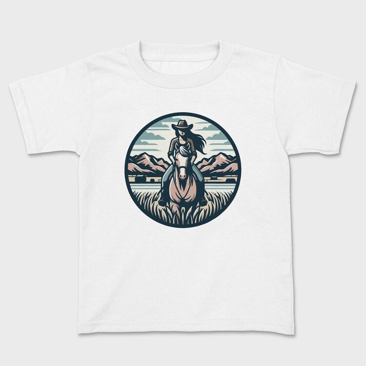 Cowgirl Riding Horse Scenic, Tricou Copii