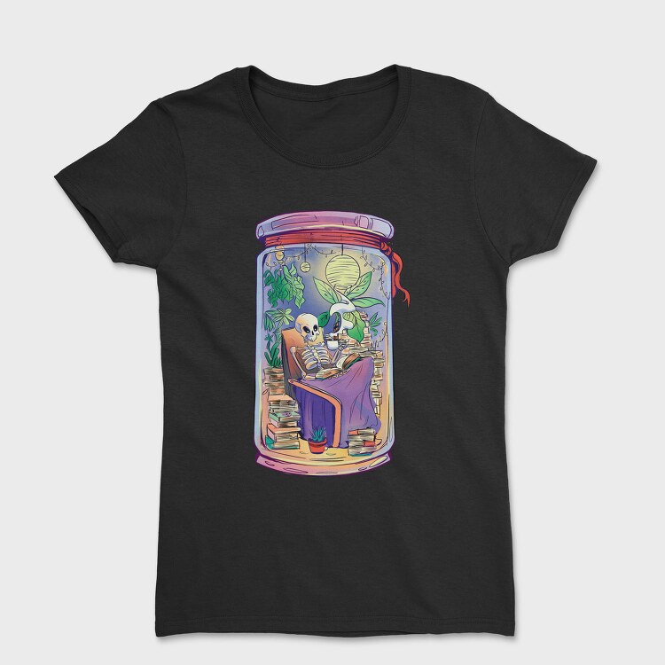 Cozy Skeleton Reading Books Jar Chill, Tricou Femei