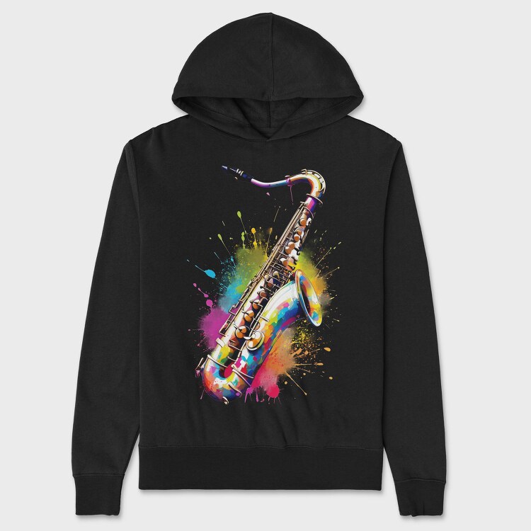 Colorful Saxophone With Splashes, Hanorac Oversize Barbati (Unisex)