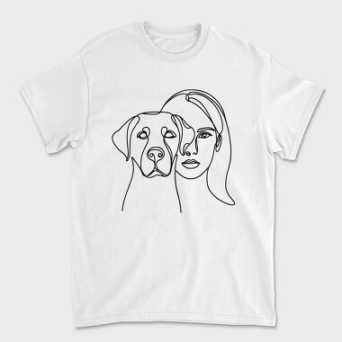 Continuous Line Dog And Woman Coninous, Tricou Barbati (Unisex)