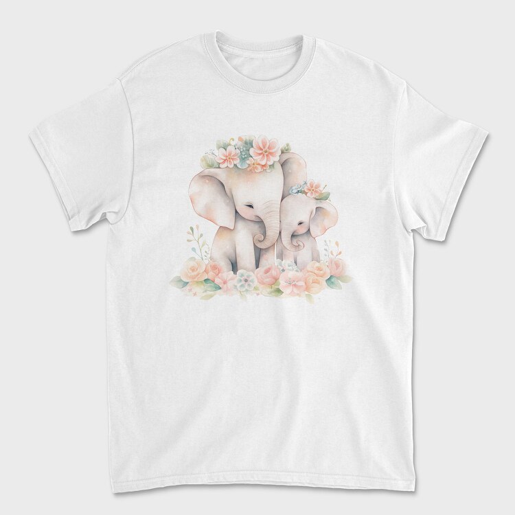 Baby Elephants With Flowers Two, Tricou Barbati (Unisex)