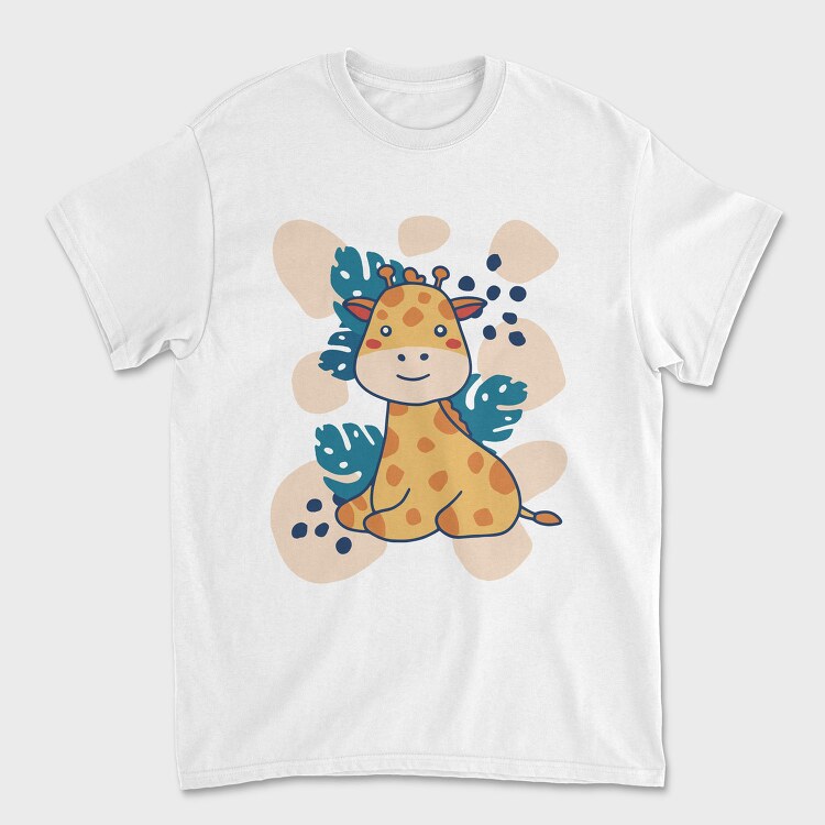Baby Giraffe And Leaves, Tricou Barbati (Unisex)