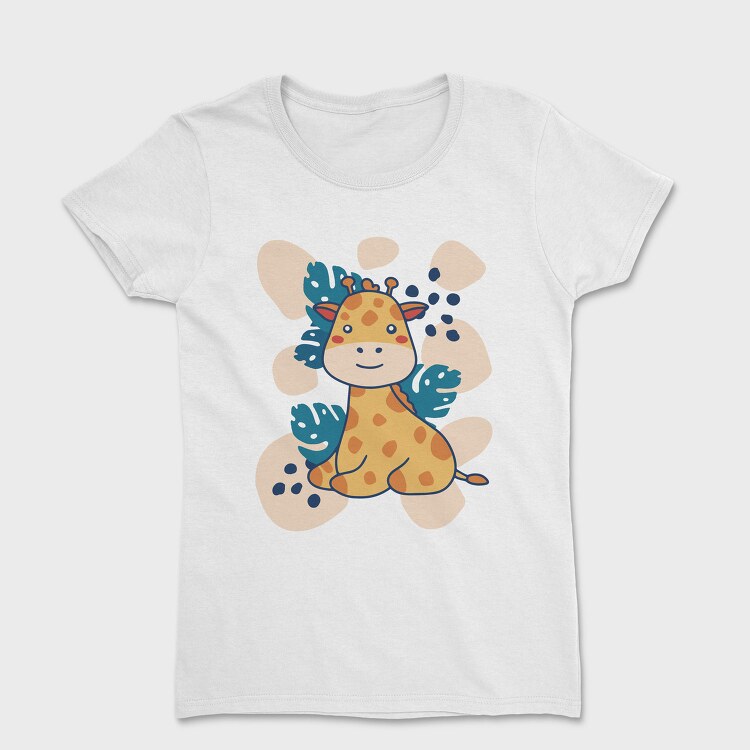 Baby Giraffe And Leaves, Tricou Femei