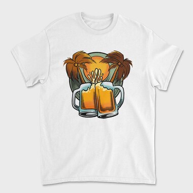 Beer Mugs In Tropical Beach, Tricou Barbati (Unisex)