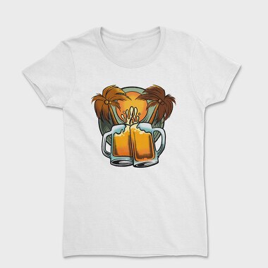 Beer Mugs In Tropical Beach, Tricou Femei