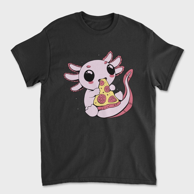Cute Axolotl Eating Pizza, Tricou Barbati (Unisex)