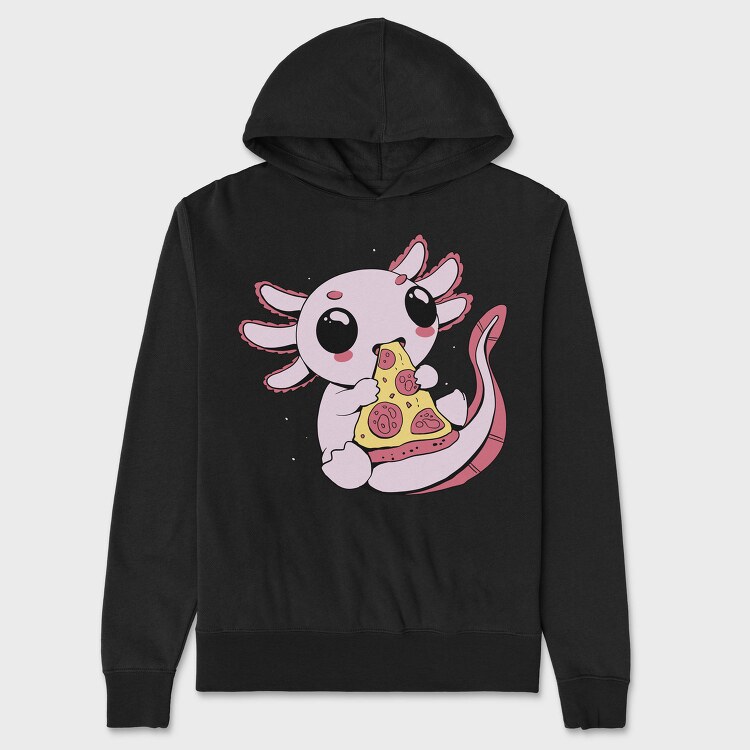Cute Axolotl Eating Pizza, Hanorac Oversize Barbati (Unisex)