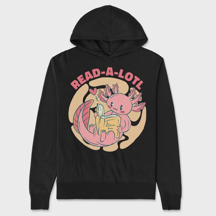 Cute Axolotl Reading Book, Hanorac Oversize Barbati (Unisex)