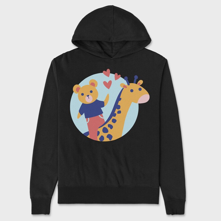 Cute Bear And Giraffe, Hanorac Oversize Barbati (Unisex)